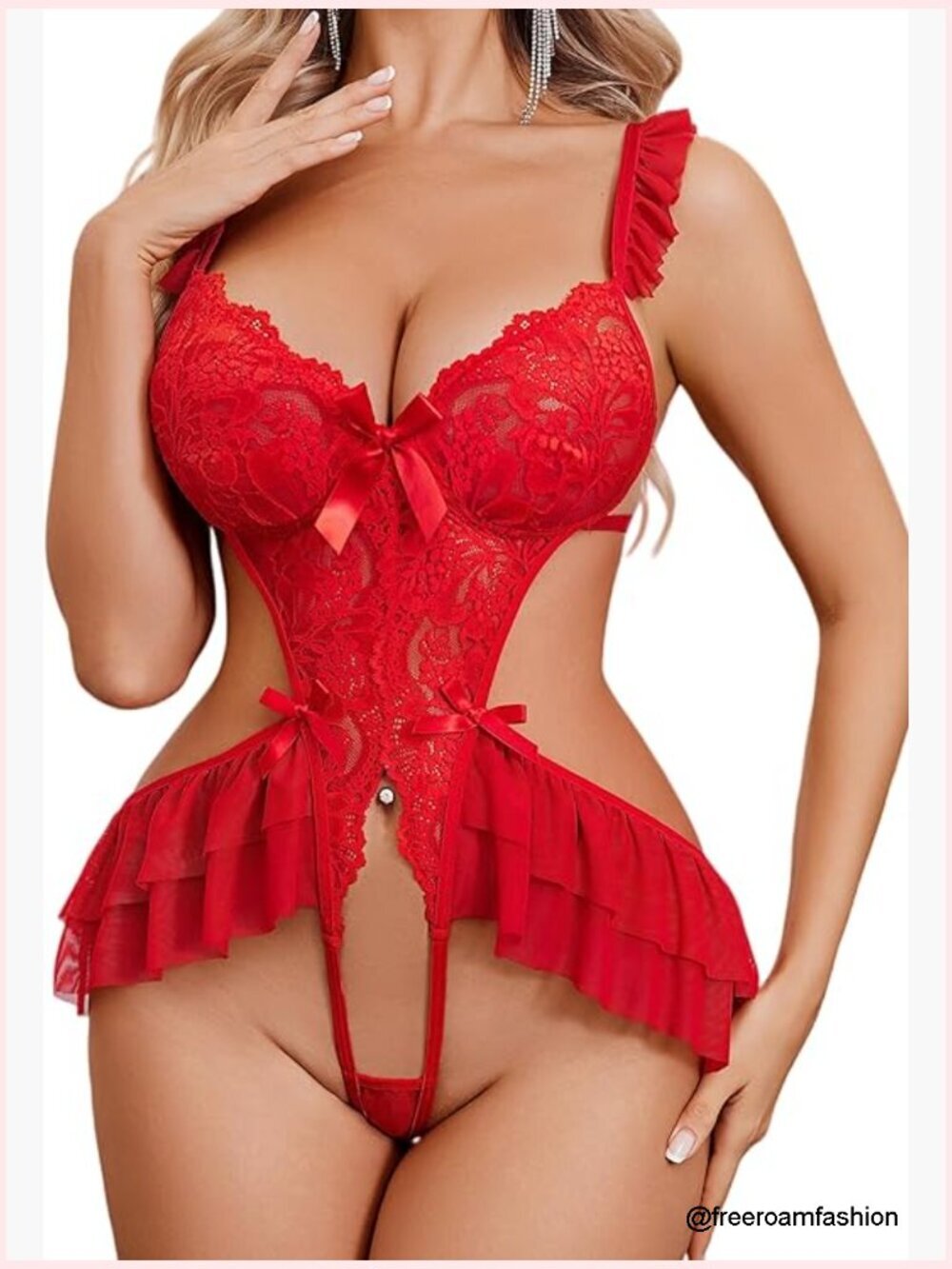 Deep V Lace Bodysuit Teddy Chemise Adjustable Straps Backless Babydoll Lingerie